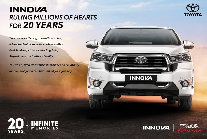 Toyota Innova Completes 20 Glorious Years in India, Trusted by 12 Lakh Plus Customers